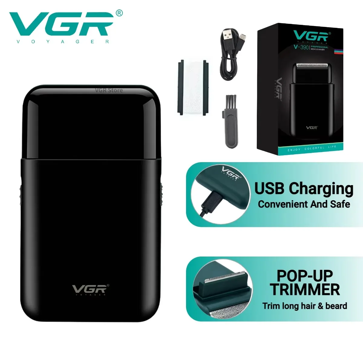VGR Electric Shaver Professional Beard Trimmer Razor Portable Mini Shaver Reciprocating Shaving 2 Blade USB Charge for Men V-390 electric shaver