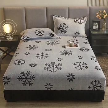 Milk velvet Fitted Sheet Solid color Fitted Sheet Flannel Elastic Band Mattress Cover Velvet Sheet Bedding Sheet Warm in Winter