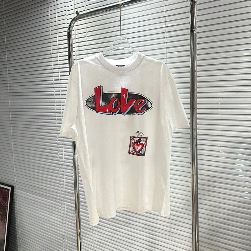 

24SS Cupid Letter Printed Retro Short Sleeve Men's and Women's Casual T-shirt Street Fashion Sai nt Love T-shirt
