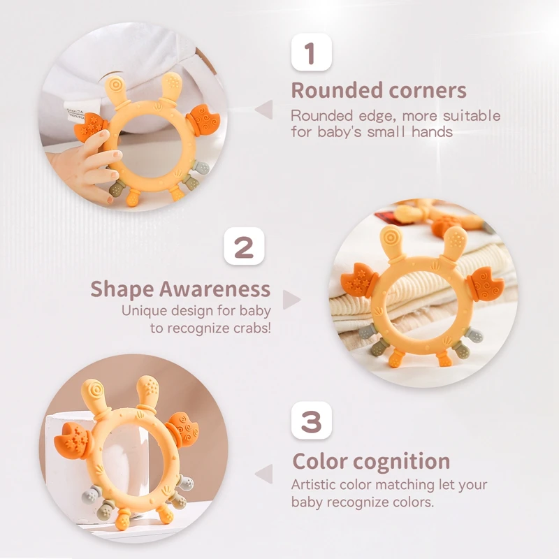 Baby Silicone Teethers Cartoon Crab Toy Newborn BPA Free Food Grade Animal Teether Infant Tactile Training Toys Kid Teething Toy 3