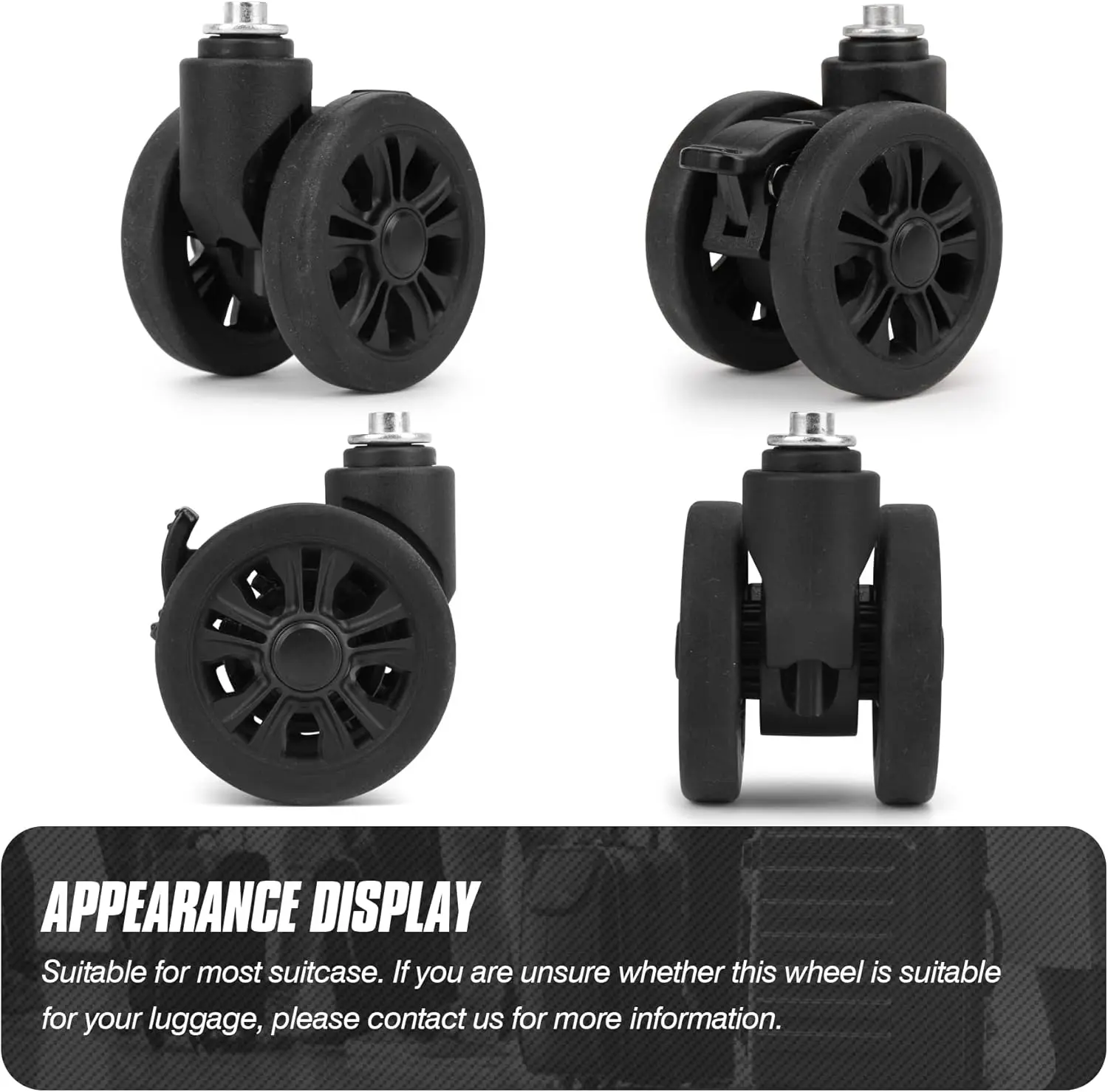 2Pcs Luggage Replacement Wheels with Brakes 55mm Wear Resistant Suitcase Replacement Wheels with Bearings Replacement Wheels