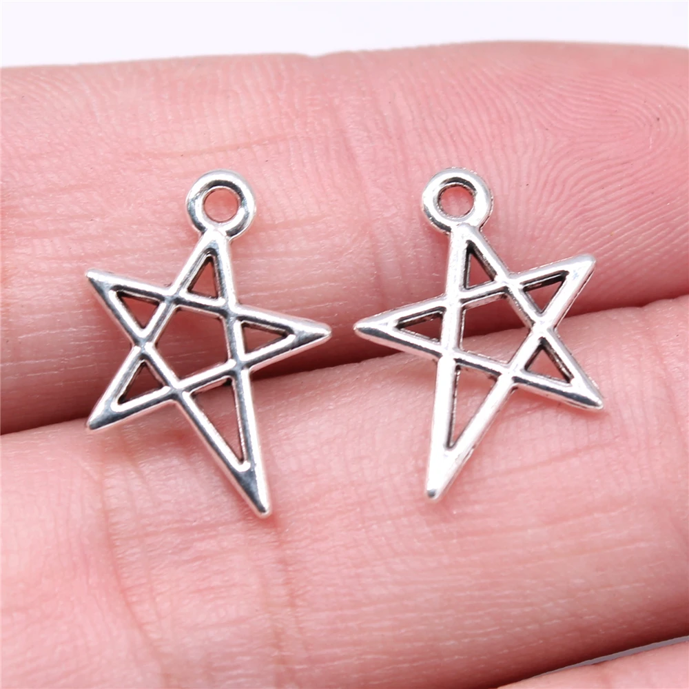 WYSIWYG 40pcs 매력 18x13mm 보석 만들기위한 불규칙한 별 매력 DIY 쥬얼리 결과 골동품 실버 색상 합금 매력