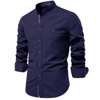 Nouvelle chemise d'affaires tendance pour hommes en coton et lin, haut à manches longues de couleur unie à la mode. 5