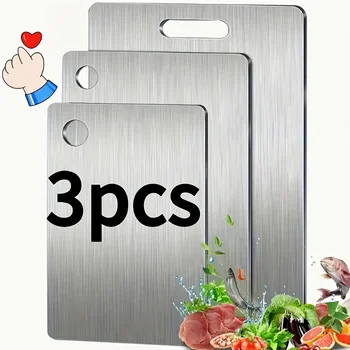 Stainless Steel 3pcs Cutting Boards - BPA-Free Dishwasher Safe Non-Slip Kitchen Boards w/Juice Groove, Rustproof & Space Saving 1