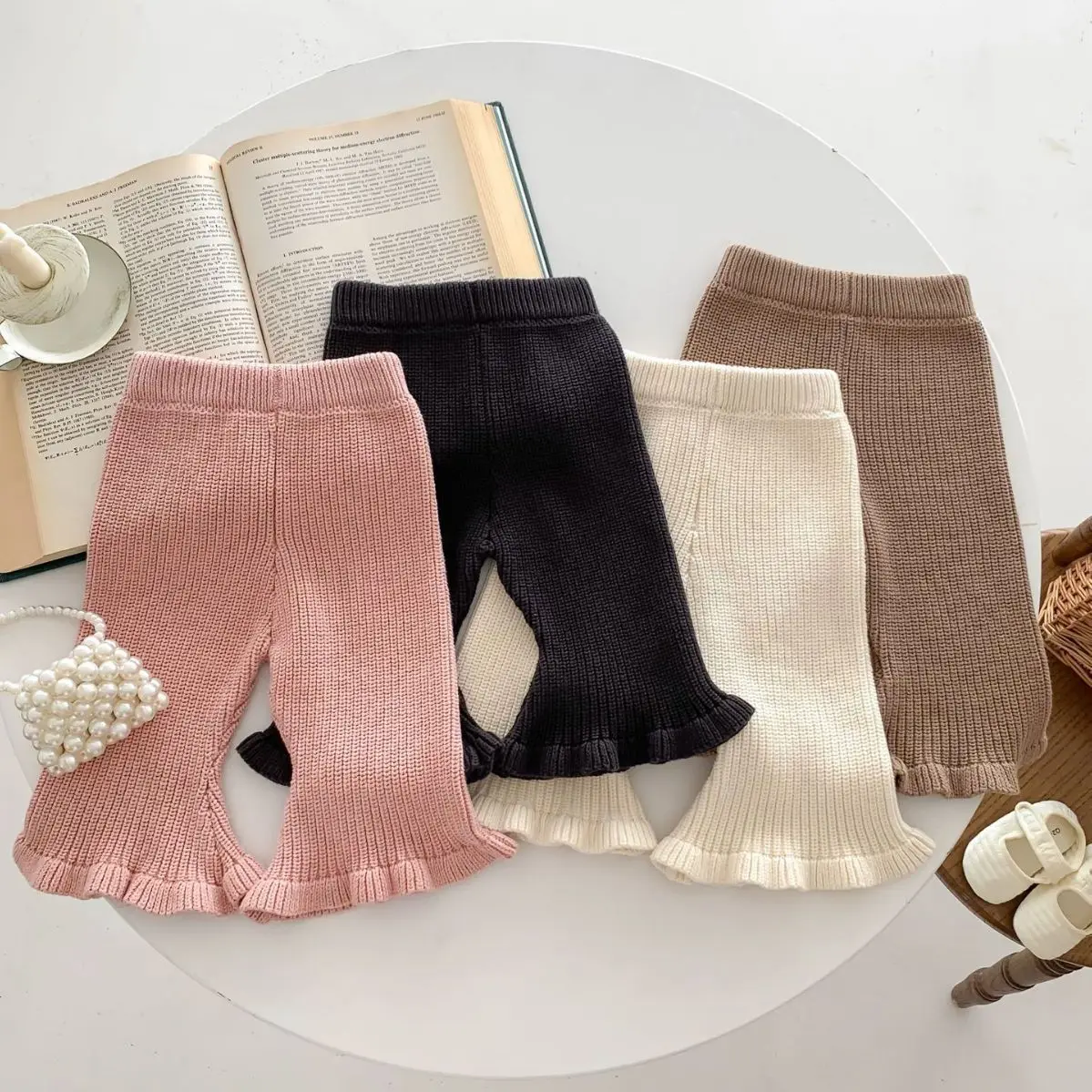 Baby Trousers Baby Leggings 7209 Korea Baby Knitted Pants Autumn Winter Girl Knitted Bell Bottoms Casual