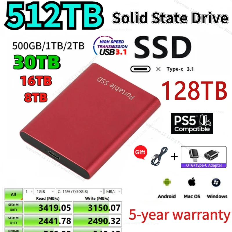 500TBprotableSSDHDD500GB1TB2TB128TBExternalHardDrive8TB4TB