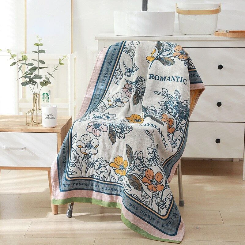 

70x160cm Floral Style 100% Cotton Bath Towel Thicken Absorbent Large Beach Soft Home Women Flower s room