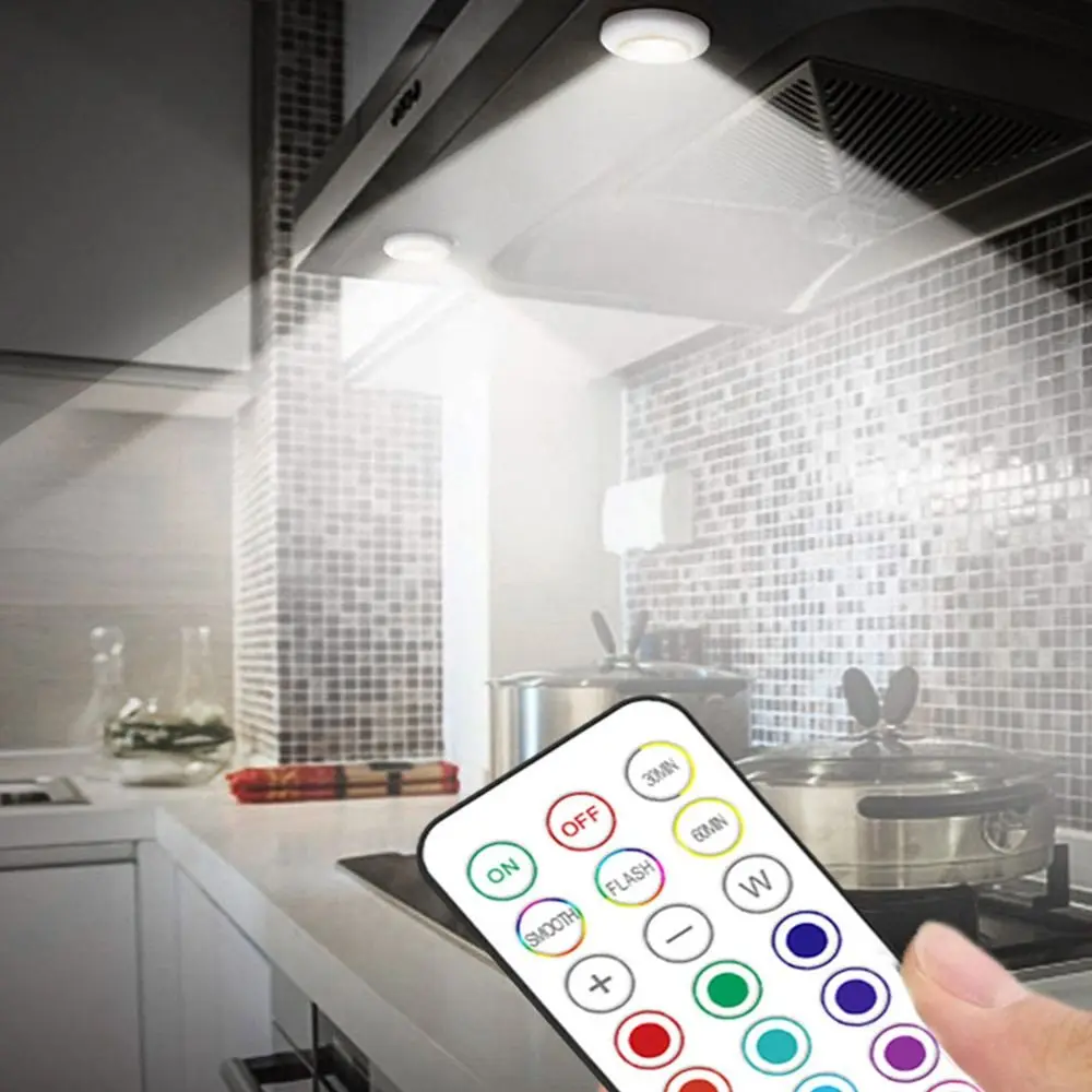 

RGB 13 Colors Wireless Night Ligh MInI Wireless Dimmable Closet Light Remote Control Touch Sensor Under Cabinet Light Cabinet