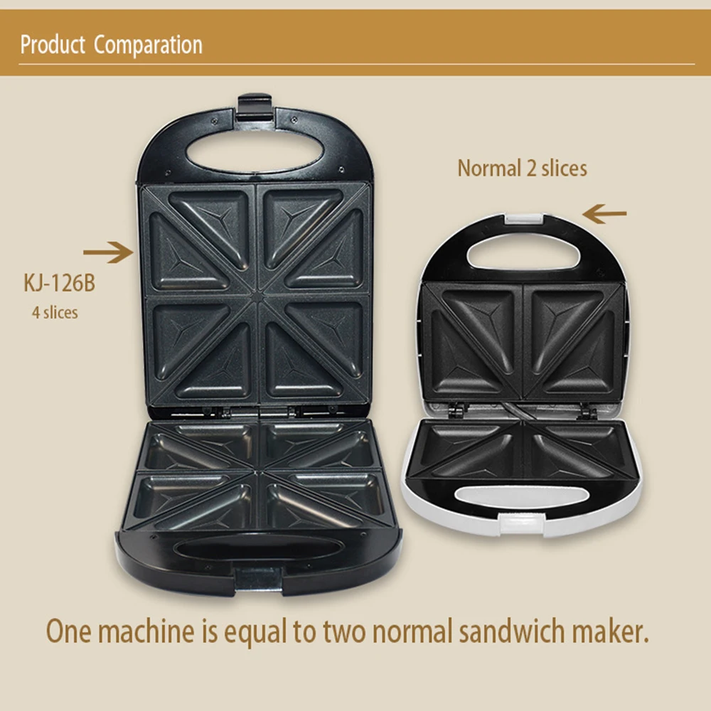 Double Heating Electric 4-Piece Sandwich Maker, Toast Coated Multifunctional Breakfast Maker with Non-Stick Plate, Touch Handle 5