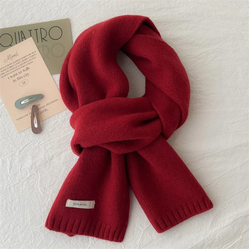 2024 New Knitted Red Scarf Women Winter Simple Classic Solid Color Wraps Men Couple Scarf New Soft Warm Thermal Wool  Muffler 6