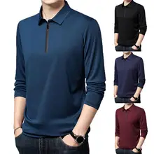 

Men Shirt Solid Color Turn-down Collar Loose Smooth Spring T-shirt for Work
