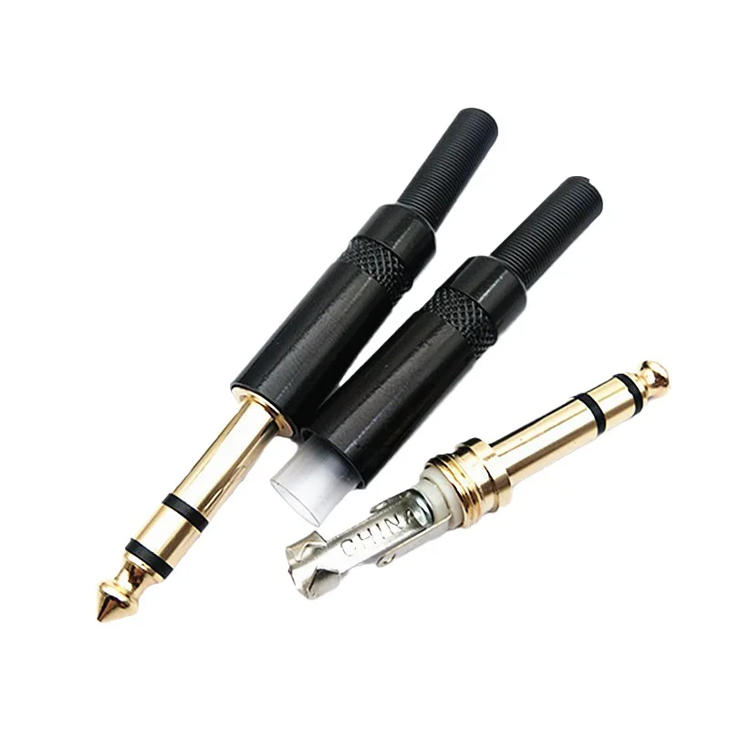 

10pcs 6.35 Dual channel dazzling black gold-plated black large three core 6.5 stereo microphone mixer audio plug EL Products