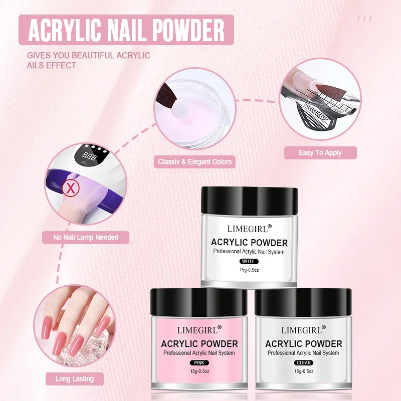 40Ml Kristalvloeistof Met 45Ml Acrylpoeder Set Lnclude Roze Wit Transparant Acryl Poeder Kit Geschikt Beginner Nail Kit