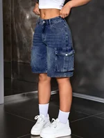 Women's Multi-Pocket Bermuda Blue Overalls - Image 4