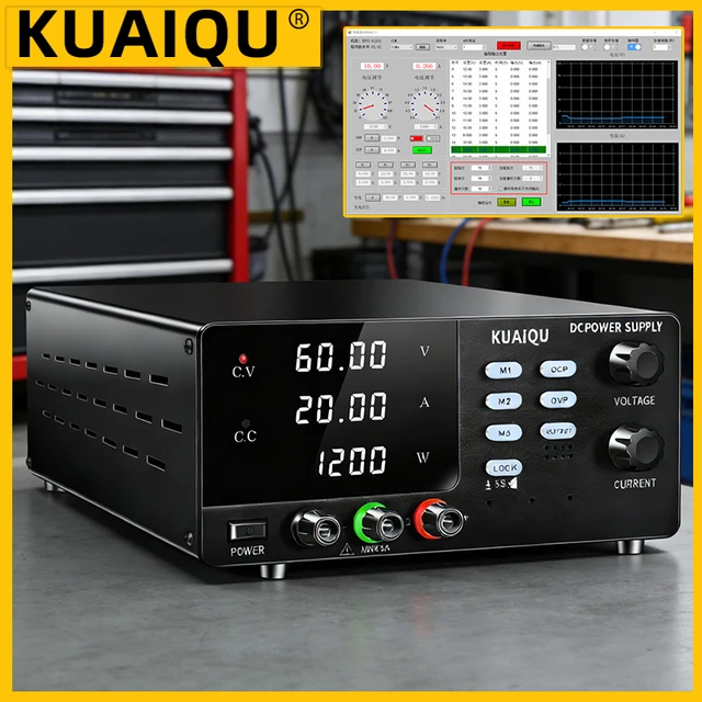 KUAIQU 60V 20A 1200W DC Power Supply High Voltage 15V 30V 20A 30A Adjustable Regulator OCP OVP Switching Source PLC Powered By