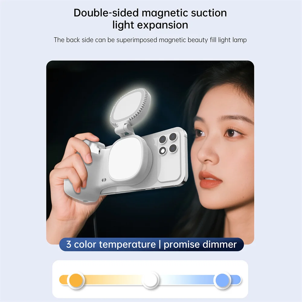 360 Rotation Magnetic Camera Grip With Fill Light For MagSafe IPhone Shutter Bluetooth Remote Control Selfie Handle_voghion.com
