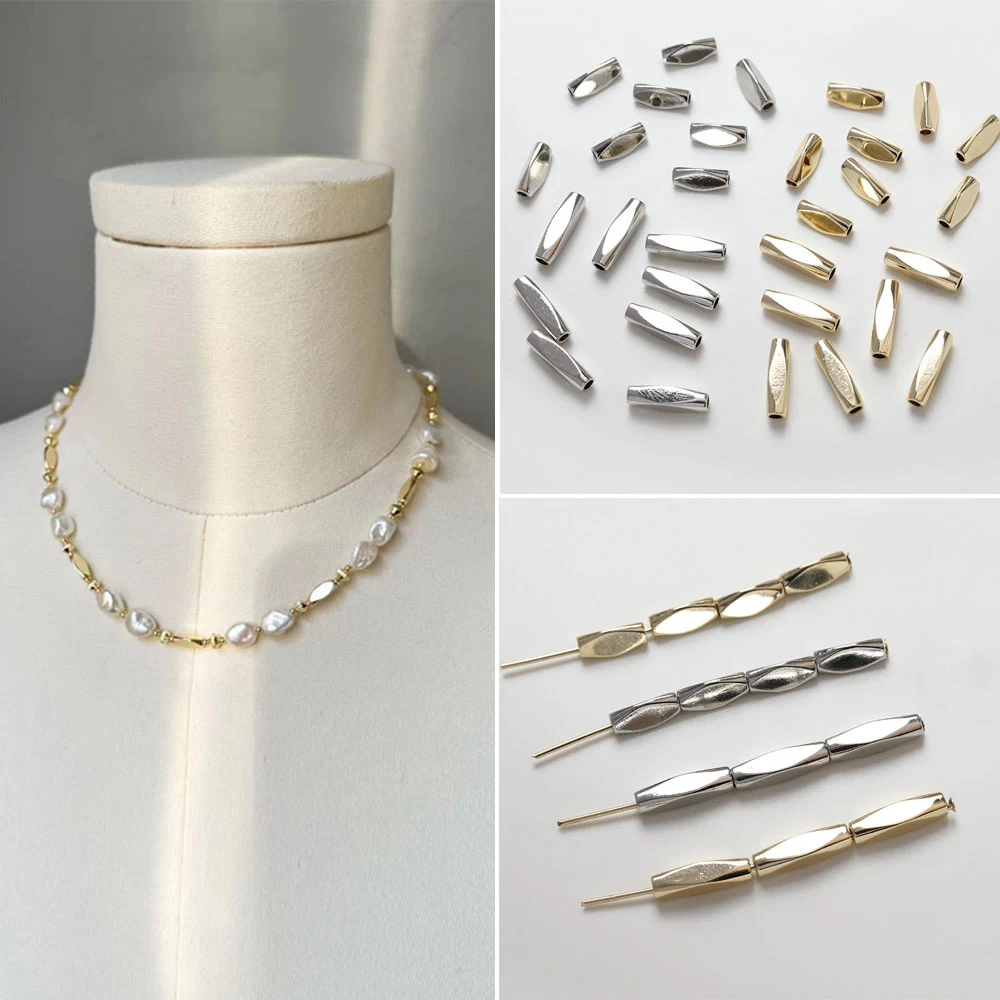 

20PCS 14K Gold Plated Brass Tube Triangle Cuting Edge Tube For Necklace Bracelet Material Accessories Jewelry DIY Components