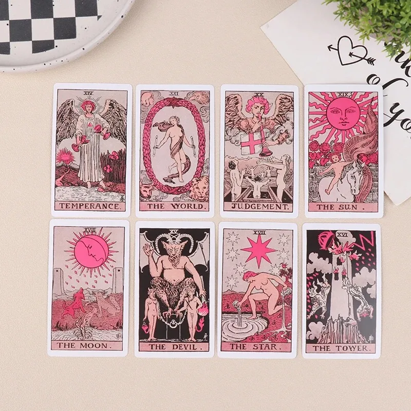 Pink Tarot Card Deck for Beginners - Divination and Fortune Telling Game Set