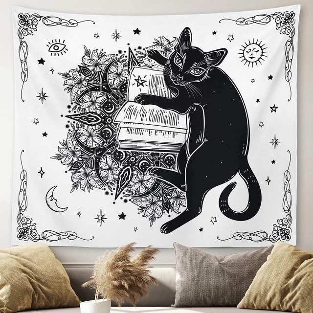 Gothic Witchy Tapestry Witchcraft Magic Moon Skulls Spells Witch Kit Cat Wall  Hanging Goth Wall Decor Witch Tapestry - AliExpress