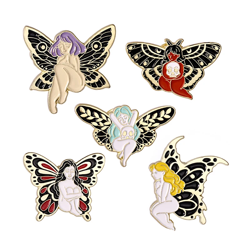 

Butterfly Girl Enamel Pin Metal Badge Brooch Backpack Hat Lapel Clothes Jewelry Women for Friends Gifts Accessories Wholesale