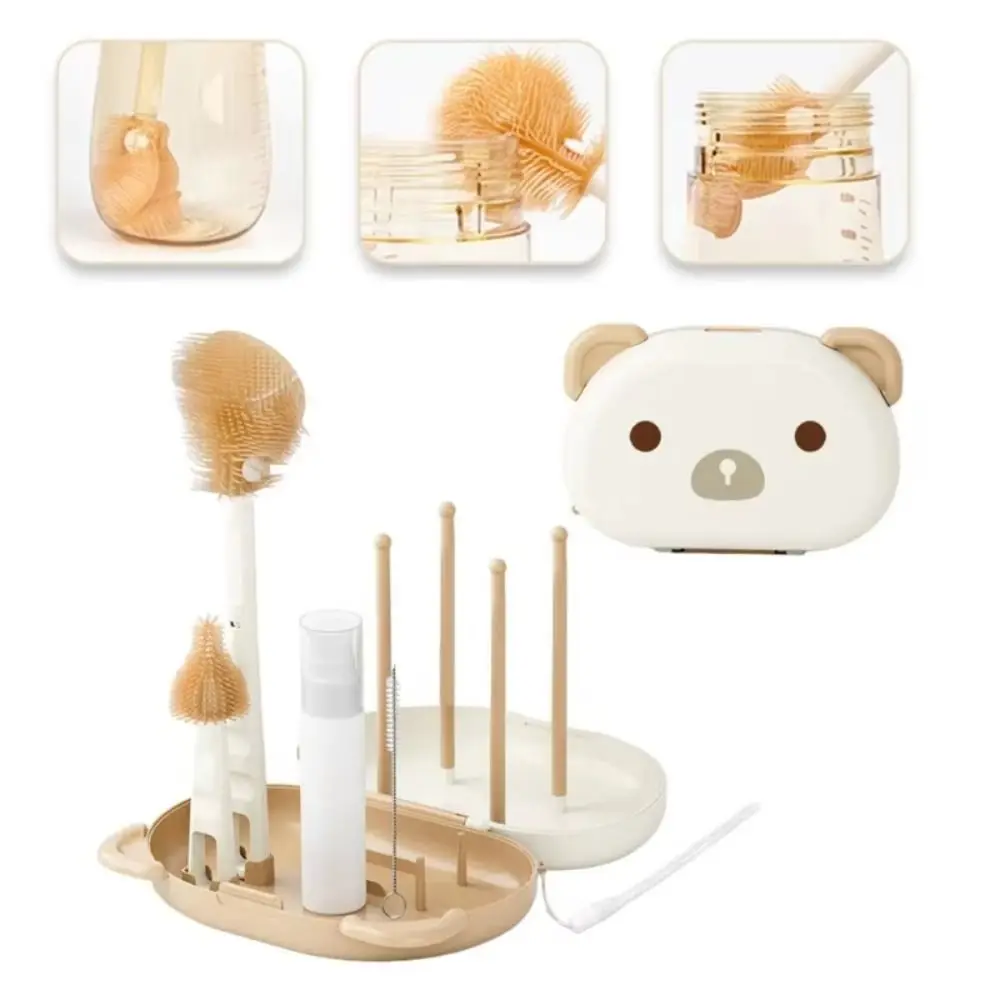 Portable Bottle Cleaning Brush Set Compact Travel Size Nipple Straw Cleaner Kit Nylon Sponge Soft Bristles Bottle Brush Set