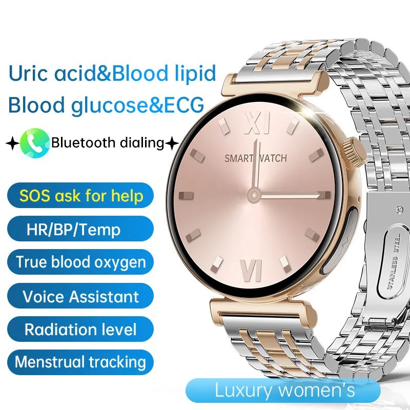 

New Lady's Smart Watch 1.28" AMOLED Clock ECG Uric Acid Blood Lipid Wristwatch SOS Smartwatch BT Call Luxury Gril Women Bracelet