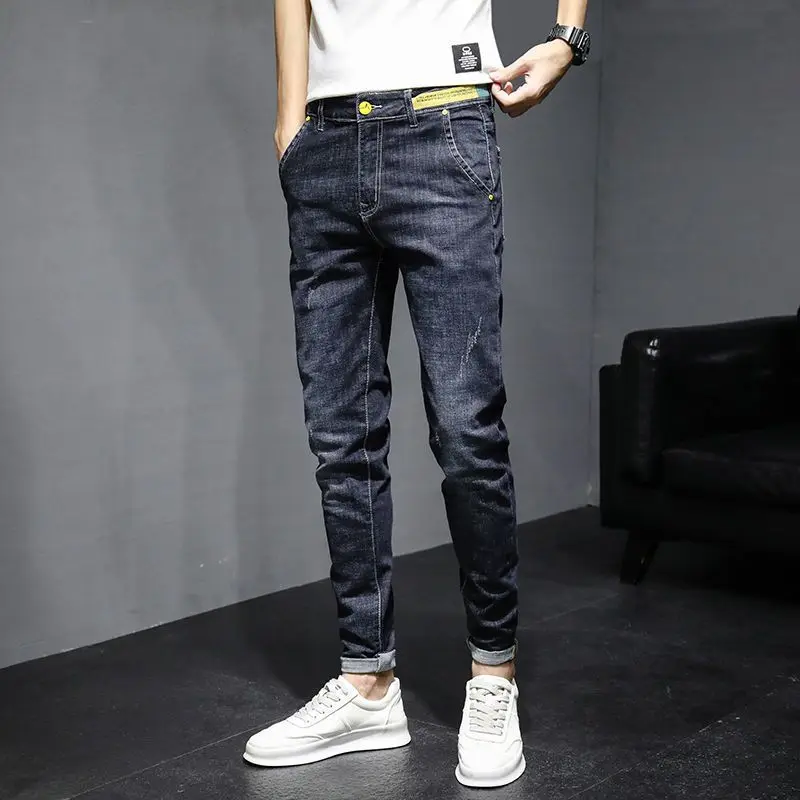 Jeans elegante rasgado masculino, calças retas finas, roupas jeans  desfiadas, calças skinny, nova moda, 2023 - AliExpress
