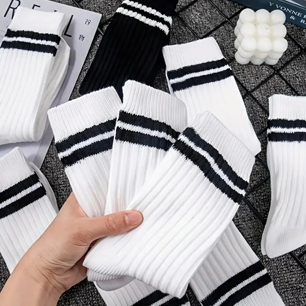 Men Socks 6/10/15/20 Pairs Spring Autumn Casual Striped Breathable Mid Tube Sock Round Neck