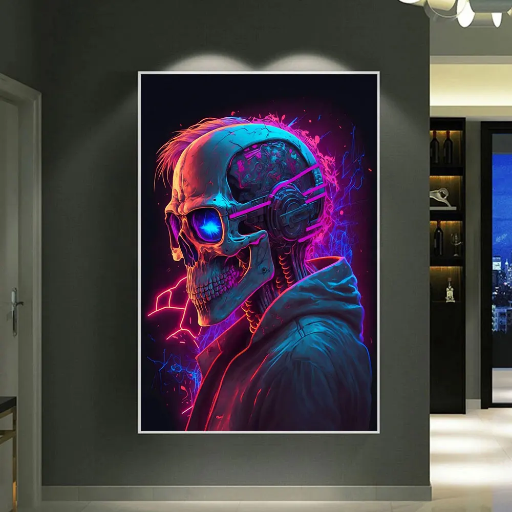 Abstract Weed Skull Posters and Print Flames Skull Canvas Painting Wall Art Pictures For Living Bedroom Room Home Decoration