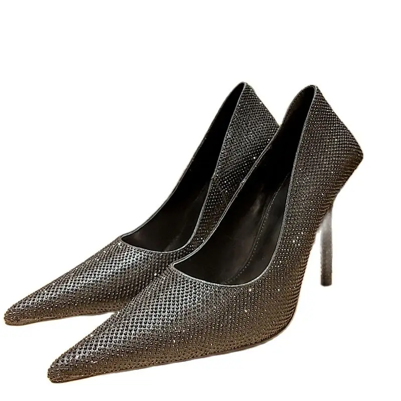 

2023 Female Pumps Summer New Crystal Decor Shallow Design Walk Show Super High Heels Shiny Eye-Catching Ladies Single Shoes