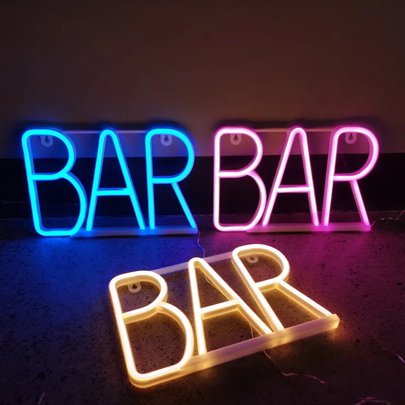 BAR Neon Sign Light LED Letter Neon Lamp Tube Bar KTV Snack Shop Christmas Wall Hang Decor Accessories Supplies
