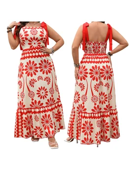 Elegant V-Neck Maxi Dress with Ruffle Hem and Adjustable Spaghetti Straps Summer Beach Boho Floral Print Dress 5