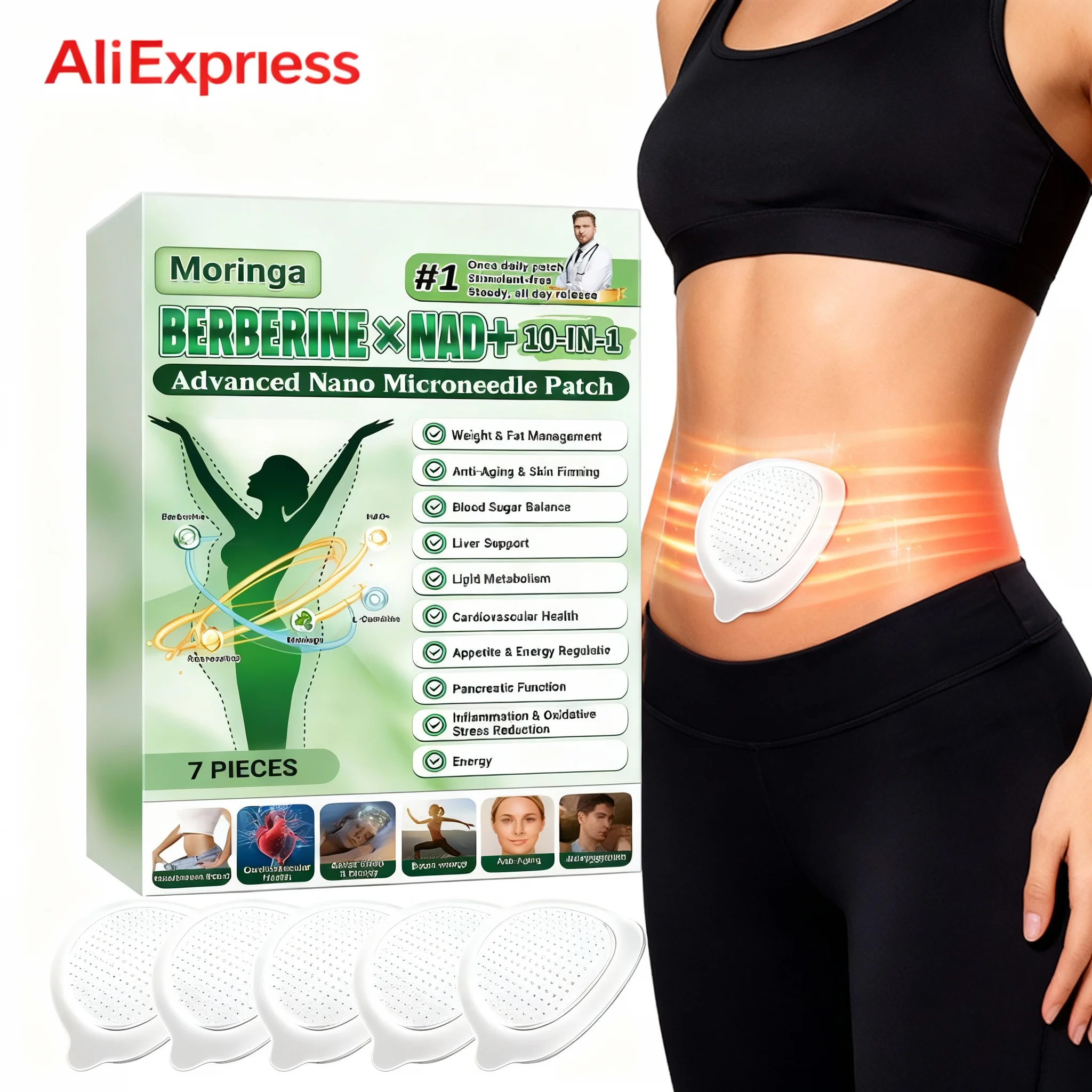 Patch Minceur & Anti-âge Moringa Berbérine NAD+ 10-en-1