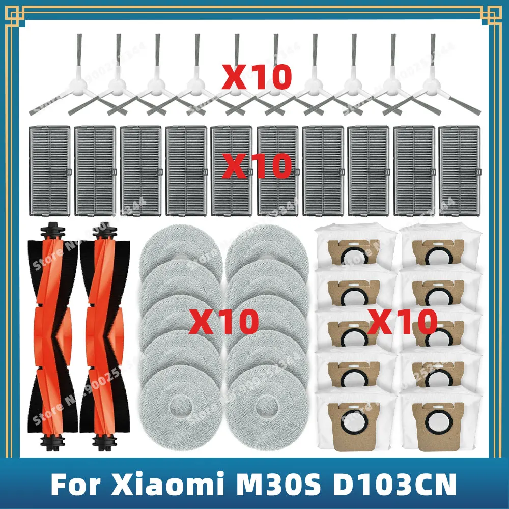 Reposição para Xiaomi Mijia M30s D103cn Peças Sobressalentes Acessórios Consumíveis Main Side Brush Filtro Hepa Mop Cloth Dust Bag Peças de