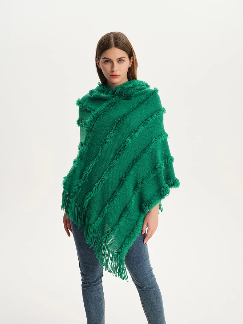 

Fashion Ponchos Coat Women Solid Hooded Sweater Knit Pullover Cape Cape Warm Shawls Thick Blanket Femme Scarf New Design 2022