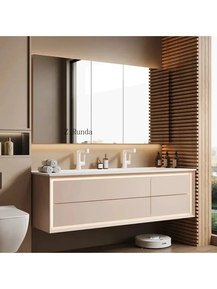 Nordic Cream Style Bathroom Cabinets Wall-mounted Fog Removal Smart Mirror Cabinets Fashion Simple Furniture Mueble Lavabo FYBC