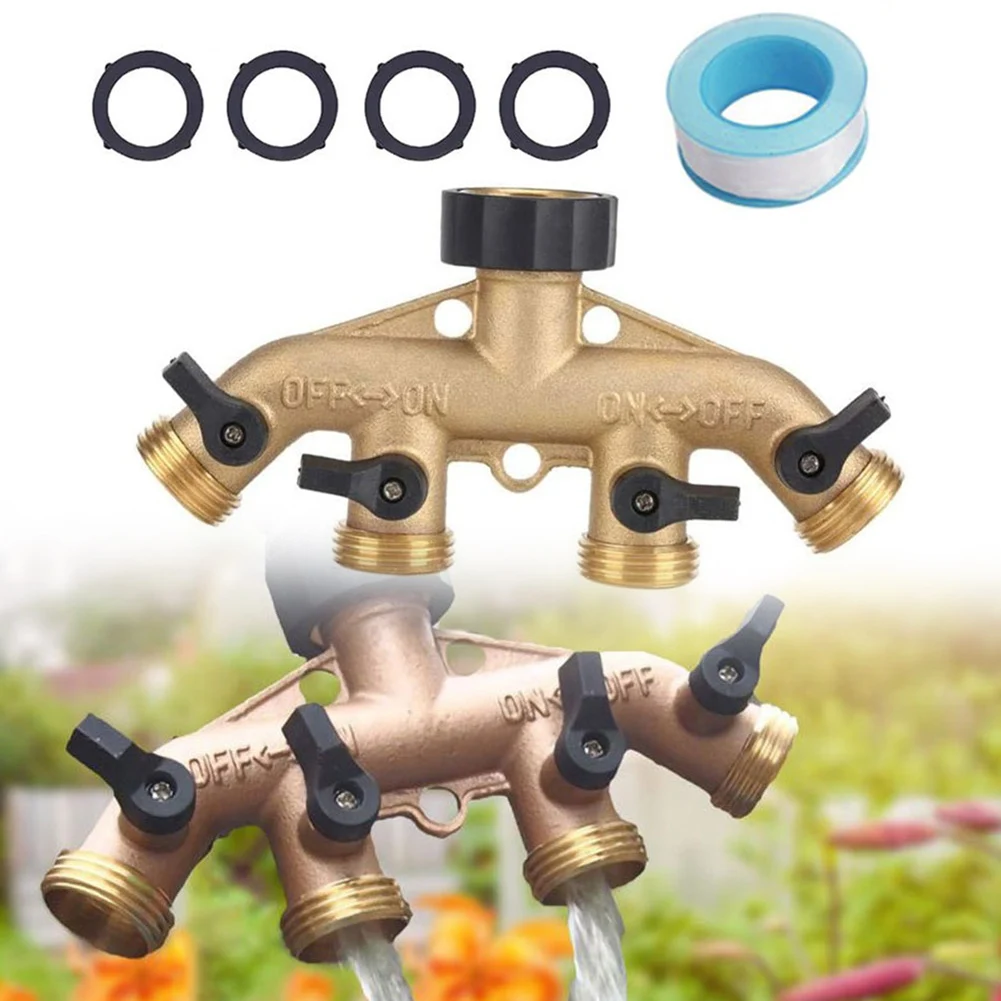 

3/4 Inch 4 Way Brass Garden Hose Splitter Garden Tap Y-Type Watering Connector Distributor For Outdoor Faucet Garden Watering