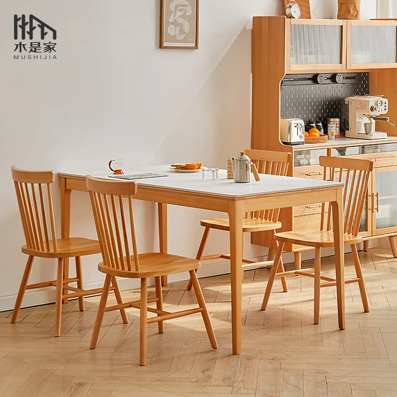 

Solid Wood Stone Plate Dining Tables and Chairs Set Modern Minimalist Nordic Home Conference Table