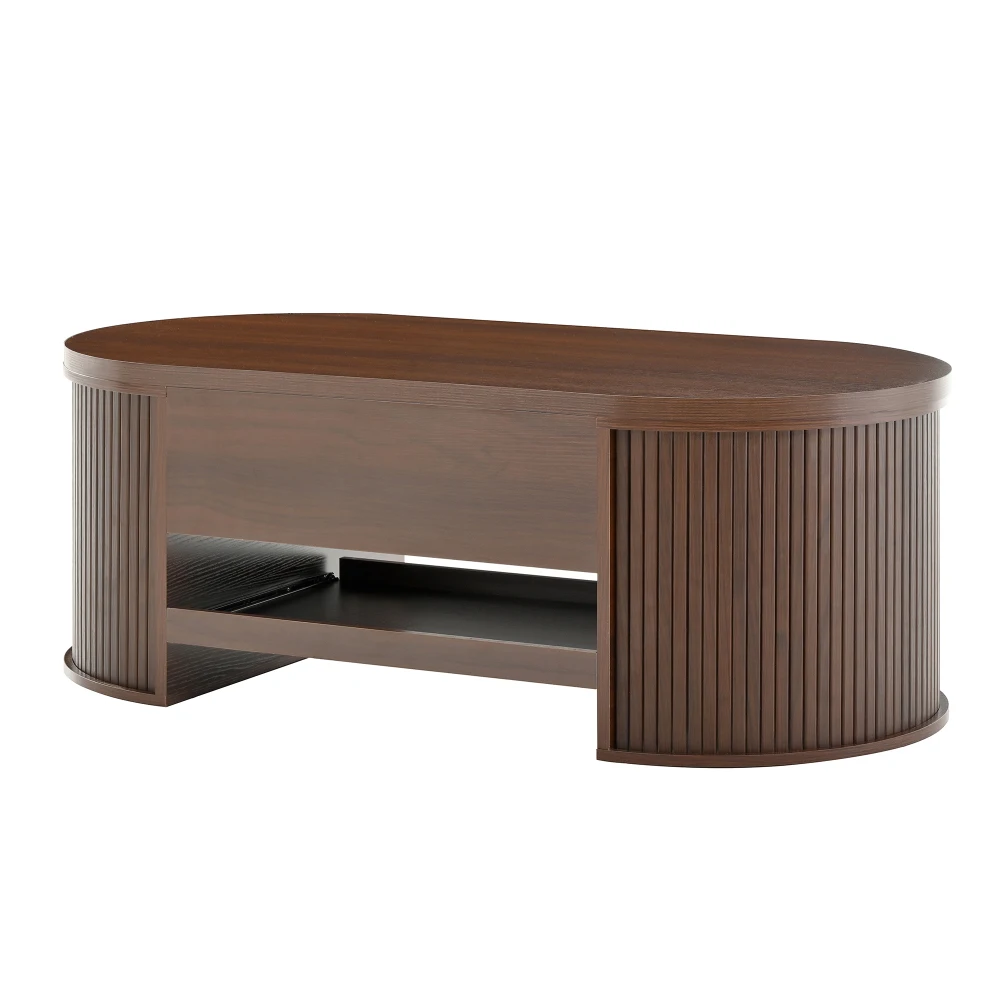 PINGGO Hebbarer Couchtisch mit gebogenen Holzseiten, ausziehbarer Ablage, anhebbarer Tischplatte, multifunktionale Wohnzimmermöbel – Detail 15