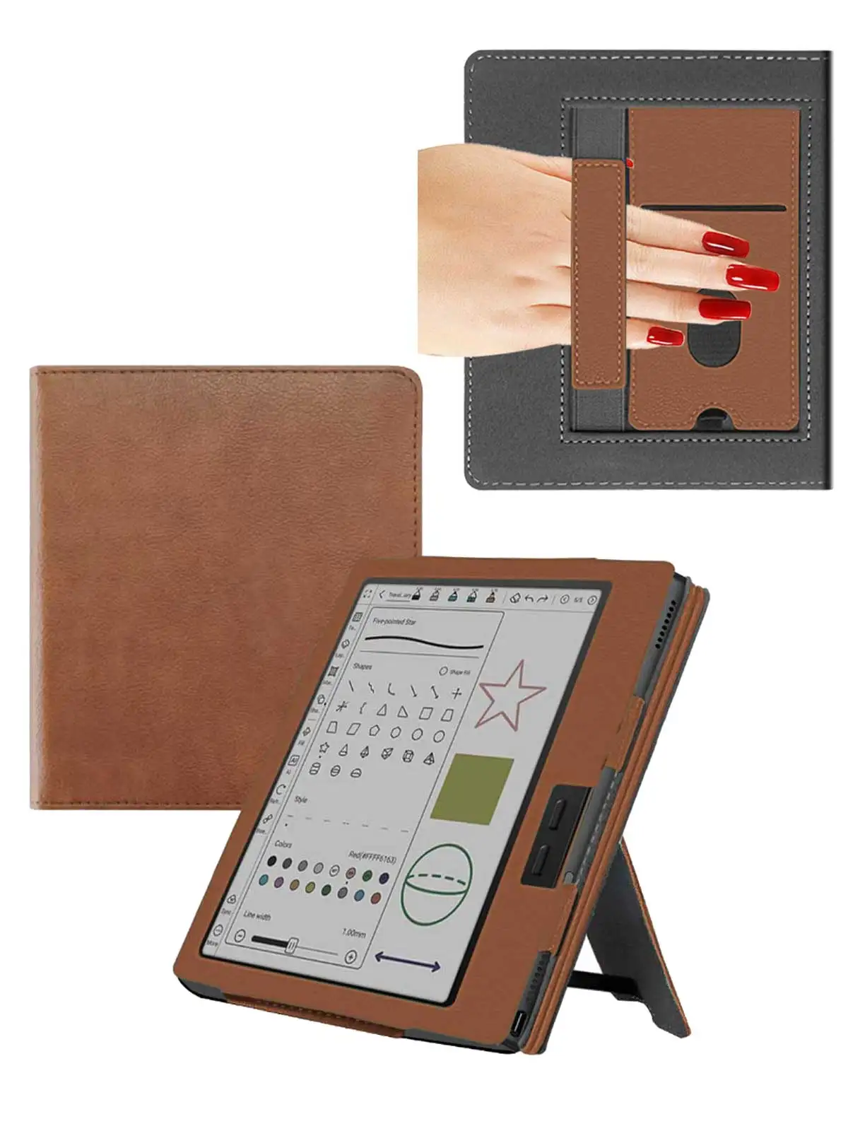Premium PU Leather E-Reader Case with Hand Strap and Kickstand