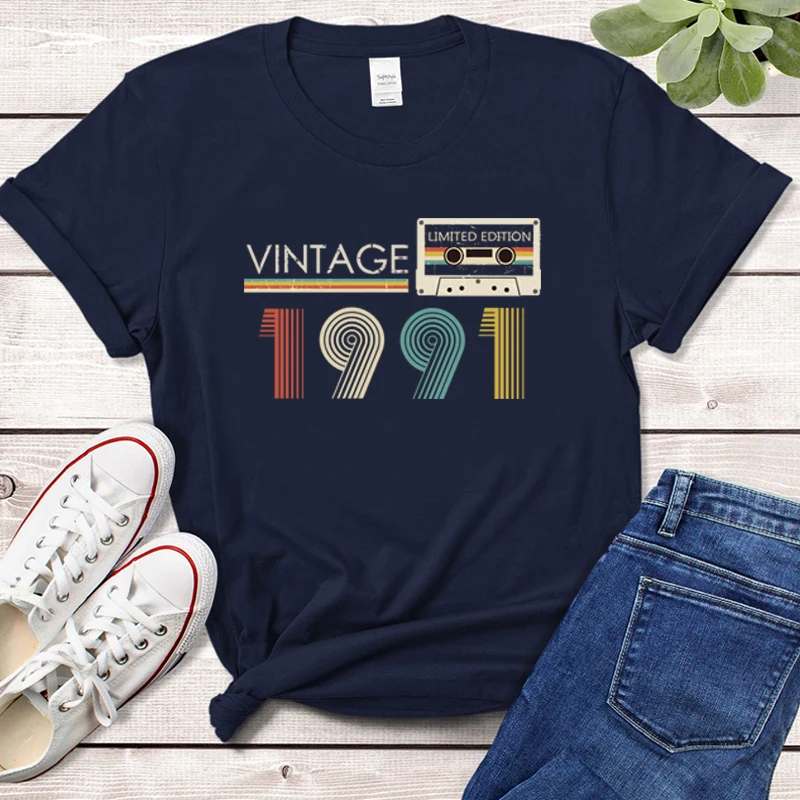 

Vintage Audio Tape 1991 Limited Edition T Shirt Women Harajuku 32nd 32 Years Old Birthday Party Top Retro Tshirt Daughter Gift