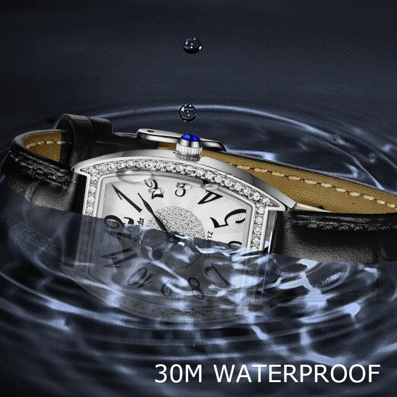 SUNKTA Rhinestones Watches Quartz Wristwatches for Wommen Fashion Luxury Watches Leather Band Waterproof Watches reloj mujer Gif