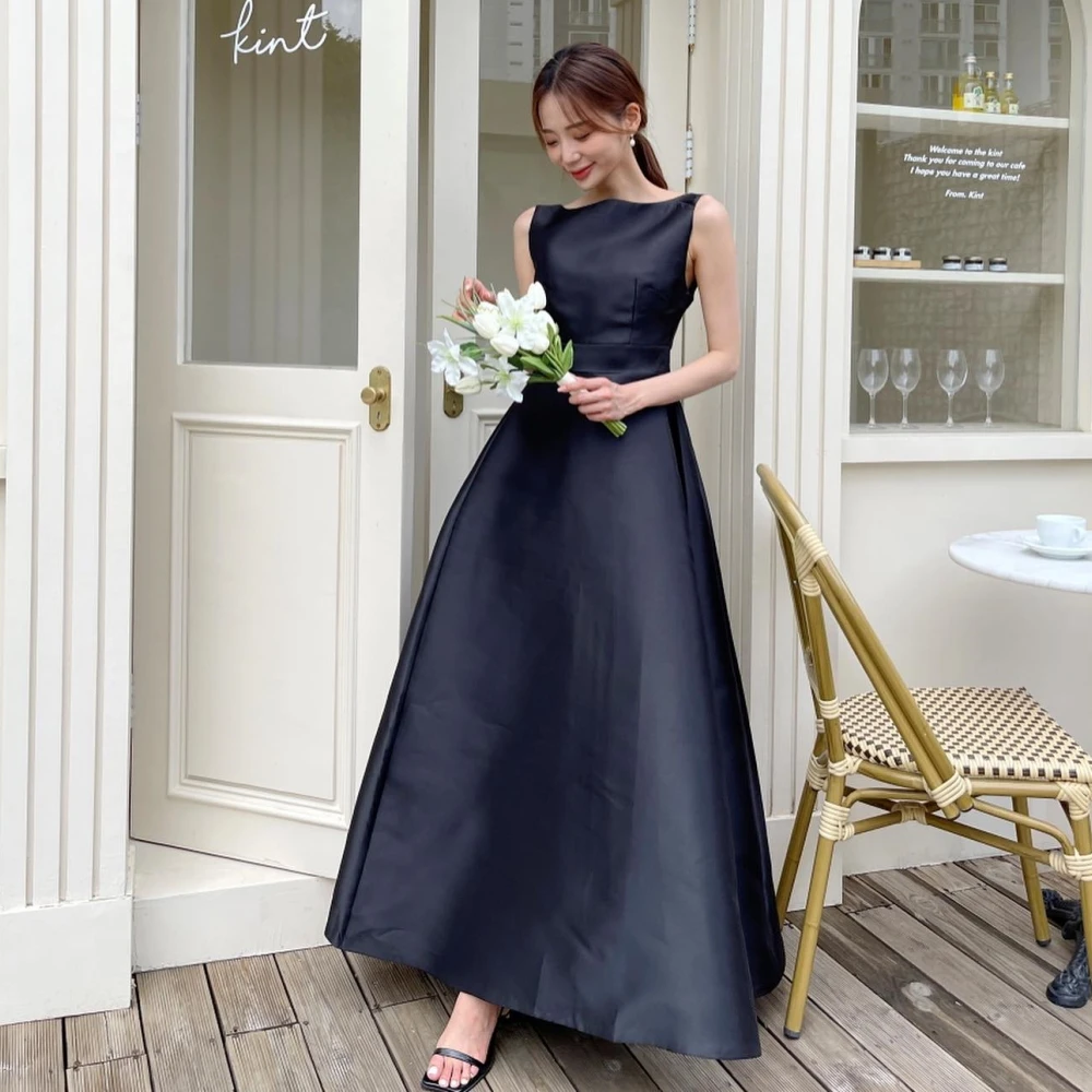 SONDR Boat Neck Korea Evening Dress Customized Outdoor Black Satin ...