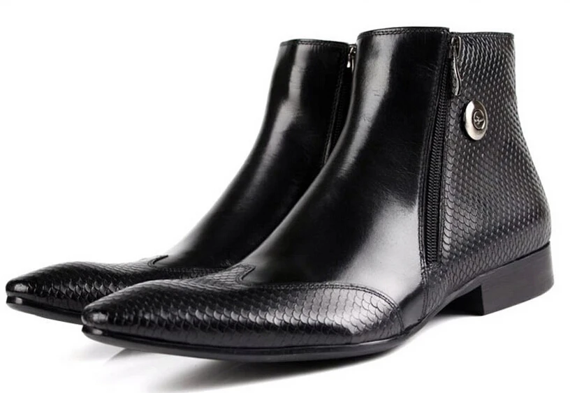 Large size EUR45 Brown / black serpentine chelsea boots mens ankle boots genuine leather mens dress shoes