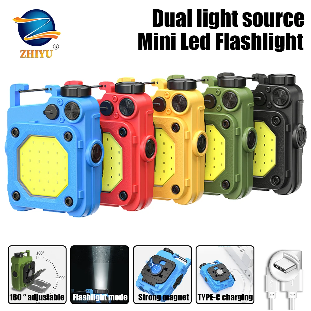

Multifunctional EDC Flashlight USB Rechargeable MINI LED Torch Magnetic Work Light COB Portable Lantern For Camping Fishing