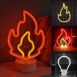 Flame Sign Neon Light LED Fire Flaming Logo Modeling Lamp Decor Shop Room Wall Table Ornament Bar Club Party USB & Battery Box