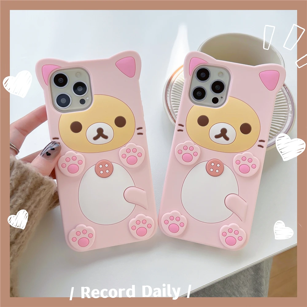 Cute Cartoon Bear Animals Green Pink iPhone Phone Case for iPhone