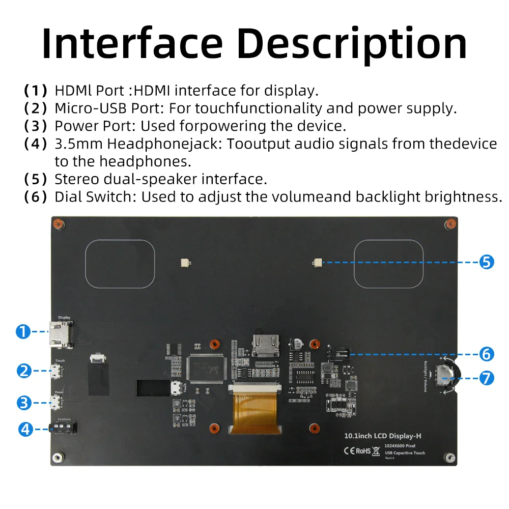 10.1 Inch IPS LCD Touch Screen 1024*600 HDMI Display with Holder Monitor for Raspberry Pi 5 4B 3B lcd display module display module touchscreen display