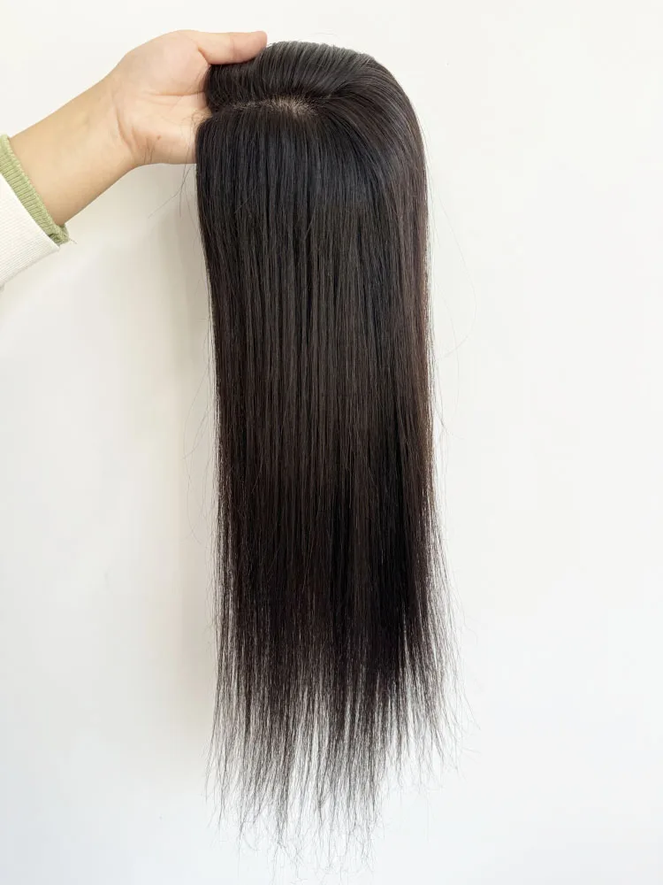 여성용 실크 탑 인모 토퍼, 핸드 타이 실크 베이스, 버진 브라질 헤어 오버레이, 클립 인 헤어피스 포함, 12x14cm, 22 인치