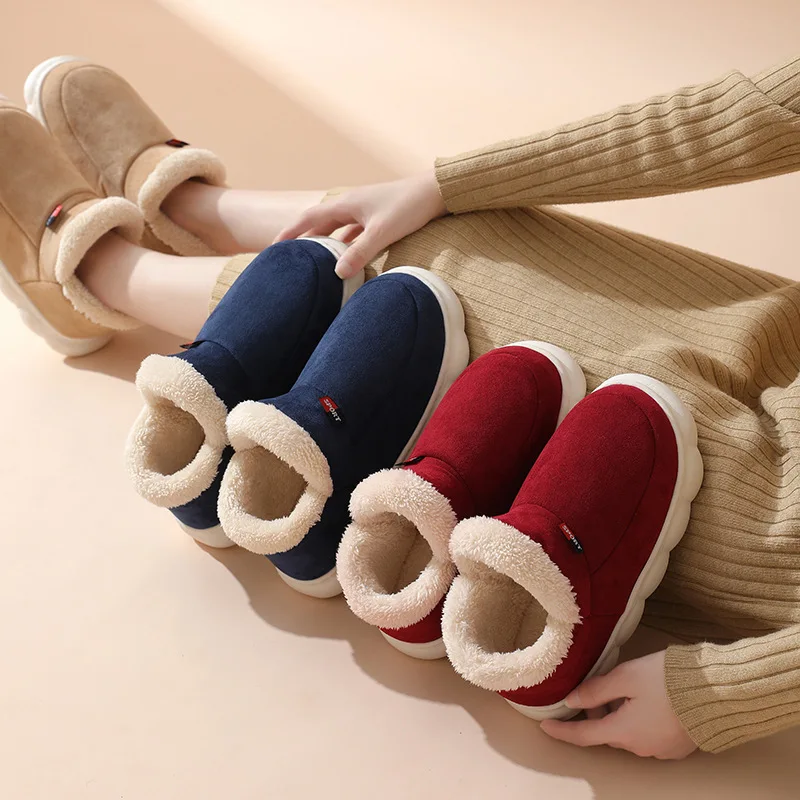 Smile Pop Short Plush Men Slippers Winter Outdoor Fluffy Warm Men Cotton Boots Indoor Fashion Casual Soft Fur Furry Men Shoes 6